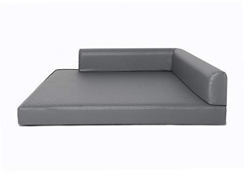 Mayaadi-Home Eck Hundebett Rogo Hundekorb Kunstleder Hundesofa Hundekissen Gestepptes Grau S (60x80x10 cm)
