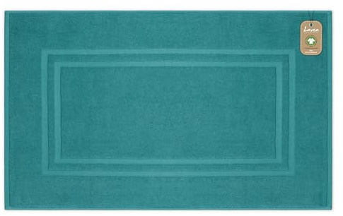 Lavea® Badematte 50 x 80 cm, Bali Badteppich aus Baumwolle, Rutschfester Badvorleger, saugstarker Badezimmerteppich, 100% GOTS Bio-Baumwolle Handtuch, Premium Frottier Duschmatte, Ozeanblau