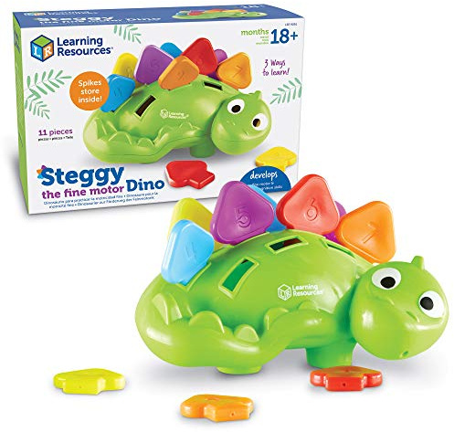 Learning Resources Steggy, der Dino zur Förderung der Feinmotorik, Ab 18 Monaten, Lernspiel Farben, Zahlen und Pinzettengriff, Feinmotorikspielzeug für Kinder