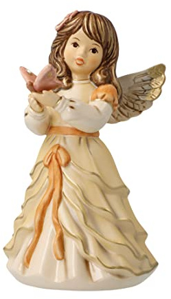 Goebel X-Mas Engels-Figur Bring Mir Glück aus Steingut mit Swarovski-Sternen Mehrfarbig, Maße: 8,5cm x 8cm x 15cm, 41-635-07-1, Champagner