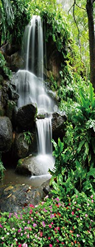 A.Monamour Türtapete Selbstklebend Türfolie Türposter 3D Wasserfall In Der Natur des Tiefen Wald Blumen Gartens Vinyl Folie Türdeko Tapete Wandbild Türaufkleber Türtattoo 90 x 200 cm