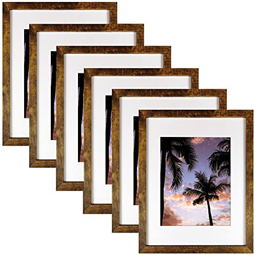 SESEAT 11x14 Frames, Display Pictures 8x10 With mat or 11x14 Prints Without Mat,Wall Mounting,Brown,6PCS