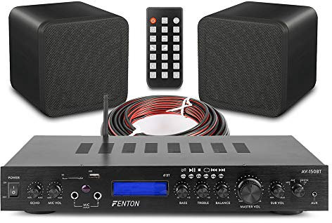Fenton B406A Home Cinema Theatre Hi-Fi System – 5-Channel Bluetooth Amplifier, Compact 4 Stereo Speakers, FM Radio, USB & SD Audio, Complete Surround Sound Audio Bundle for TV & Home Entertainment