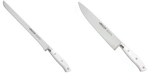 Arcos Riviera Blanc Cuchillo jamonero flexible, 250 mm (estuche) + Riviera Blanc Cuchillo de cocinero, 200 mm (estuche)