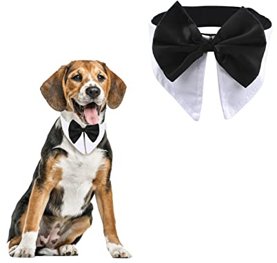 HACRAHO Formelles Haustier-Fliegenhalsband, 1 Stück, weiße Smoking-Fliege und Halsband verstellbare Welpen-Krawattenschleifen für Hochzeit Geburtstag Party für Katzen Hunde Halsumfang 21,97-25