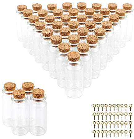 BiBiFly 40pcs 10ml Mini Glass Jars Bottles with Cork Stoppers, Clear Wish Bottles/Mini Vials Cork/Message Glass Bottle for Wedding Party Favors, DIY Arts Crafts Decoration etc
