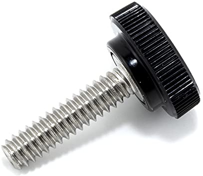#10-24 x 3/4 Thumb Screw Stainless Steel - Black Knurled Round Plastic Knob - Standard/Coarse Thread Thumbscrew - Length: 0.750 - Proudly Built in USA - Package of (4)