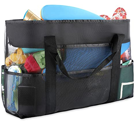 Houzzcare Übergroße Reisetasche Netz Strandtasche 70x37x18cm Sandspielzeug Tasche Aufbewahrungstasche Faltbar Picknicktasche Handtaschen Mehrzwecktasche, für Picknick Strand Familie Urlaub Shopping
