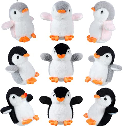 9 Pcs Mini Penguin Stuffed Plush Toys 4.3 Inch Cute Soft Small Penguin Ornament Bulk Hanging Animal Stuffed Toys Gift for Keychain Bag Pendant Christmas Decors Birthday Party Favor(Cute Style)