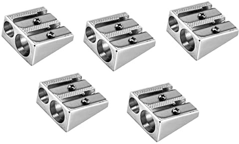 5 Doppelspitzer Metall – Anspitzer für Bleistifte & Buntstifte | Bleistiftspitzer mit 2 Größen, für normale & dicke Stifte, Aluminium-Gehäuse, kompakt für Schule, Büro & Federmappe