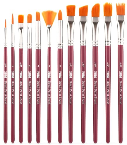 H&S Paint Brush Set - For Oil, Watercolour & Acrylic Painting - Professional Flat and Round Artist Paintbrushes - Made With Synthetic Hair - Pack of 12 Brushes for Artists