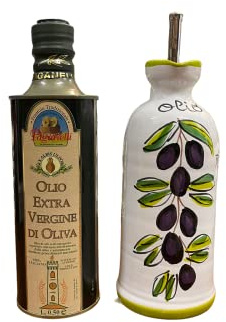 Amarcord La Romagna Huile d'olive extra vierge obtenue à froid 100% italienne 500 ml+ Huilier en céramique fait et peint à la main