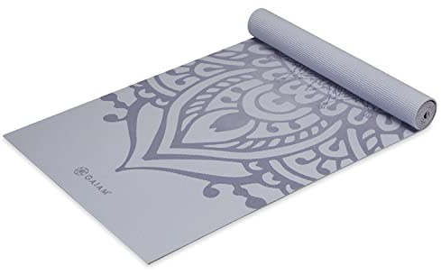 Gaiam - Alfombrilla de yoga antideslizante para todo tipo de yoga, pilates y ejercicios en el suelo, grosor 5 mm, 61 x 172 cm, diseño de esfera solar lila salvaje (Wild Lilac Sundial)