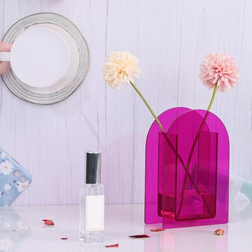 Vaso in Acrilico Viola, Vase Geometrico Moderno in Acrilico con Bocca Larga, Piccolo Vaso Viola per Fiori, Vase Decorativo da Tavolo per Fiori Singoli, per Soggiorno, Ufficio, Matrimonio