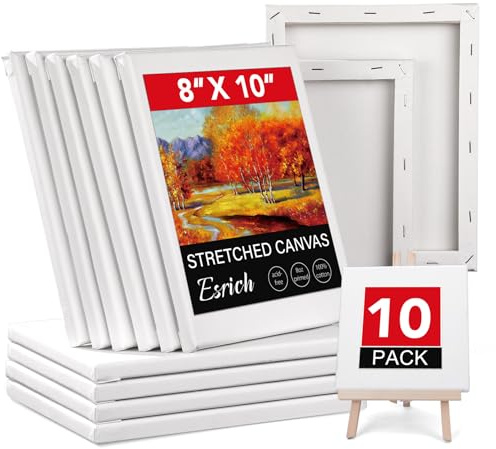 ESRICH Gespannte Leinwände zum Malen, 20,3 x 25,4 cm, 10 Stück, 20,3 x 25,4 cm, 10 Stück, 20,3 x 25,4 cm, Grundierung, säurefreie Baumwolle, leere Leinwand, Malleinwände für Öl- und Acrylfarben.