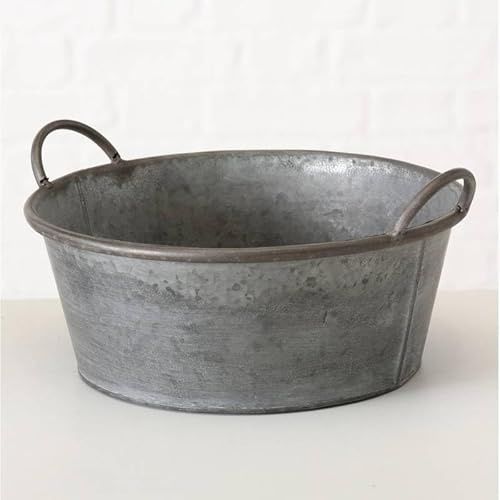 Bassine Métal Effet Zinc Bac à Plantes Jardinière Jackson à Poignée Ronde Mm 18,5x36,5x42cm