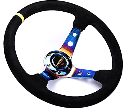 MOEENS Volante Sportivo Auto, Volante A Calice 350mm, Pelle Scamosciata, Universale, Multicolore