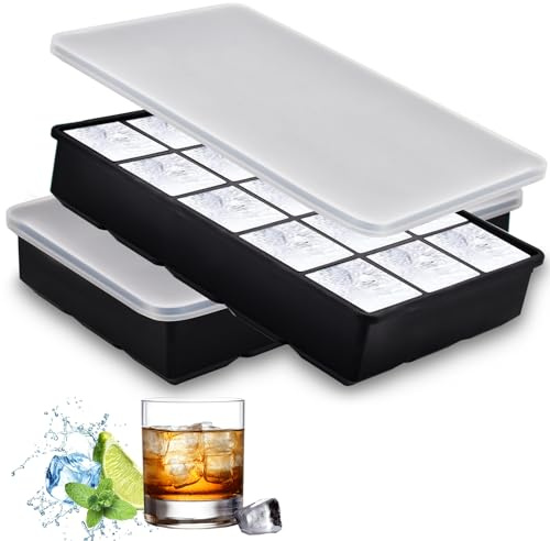 Czwander Ice Cube Tray, 15-Compartment Ice Cube Mold 2-Pack, Silicone Ice Cube Tray with Lid, Perfect for Cocktails, Whiskey