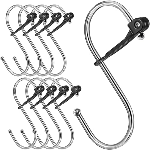Sopito Hooks for Hanging, 8pcs S Hooks for Hanging Heavy Duty with Safety Buckle, Suitable Diameter up to 2.8cm for Kitchen Bathroom Bedroom Wardrobe, Metal