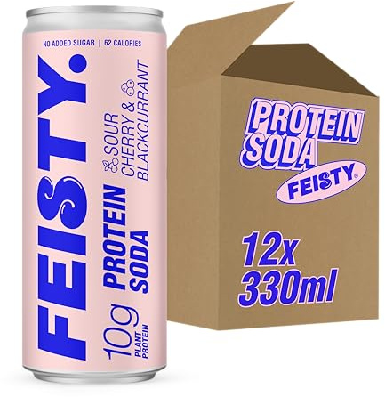 Feisty Drinks Protein Soda – Sour Cherry and Blackcurrant | 12x330ml | 10g Plant-Based Protein, Essential Amino Acids, No Artificial Ingredients, No Added Sugar, Dairy-Free, Low-Calorie