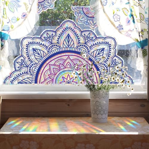 Sinekong Mandala fönsterbilder Prisma fönsterklistermärken Suncatcher klistermärken blommor regnbåge fågelskydd prism fönster dekaler fåglar anti-kollisioner klistermärken solfångare för skjutdörrar