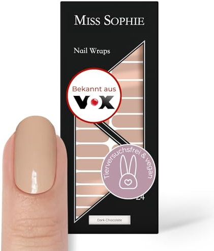 Original Miss Sophie Nagelfolien Soft Touch I 24 ultra-dünne Nagellack-Streifen einfarbig Dark Chocolate I Für Finger- & Fußnägel I Hält auf Natur- sowie lackierten, Acryl-, Gel- & Shellac-Nägeln