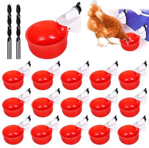 16 Stücke Hühnerwasserbecher Hühnerwasserspender, Automatische Hühnertränke mit Bohrmaschine, Automatische Geflügeltränke Set für Geflügel wie Hühner Enten Gänse Truthähne