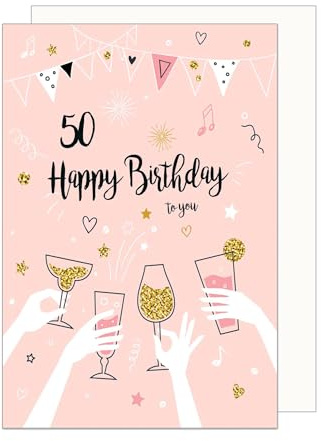 Edition Seidel Premium Glückwunschkarte zum 50. Geburtstag mit Umschlag. Geburtstagskarte Grußkarte Billet Happy Birthday to you Frau Freundin Drinks Party rosa (GZ353-50 SW024)