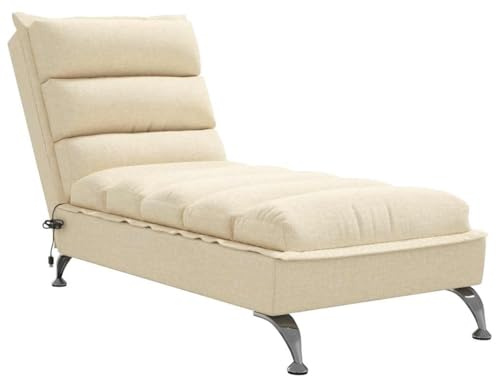 vidaXL Massageschäslong med dynor gräddvit tyg, schäslonger, massageschäslonger, massagesoffor, massageschäslong, massagesoffa, schäslong i tyg