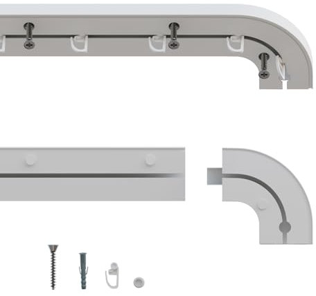 GARDINEUM - 1-läufige Vorhangschiene, Gardinenschiene aus Kunststoff, vorgebohrt mit linken und rechtem Rundbogen und Zubehör (2,80 m (2 x 1,40 m + Verbinder))