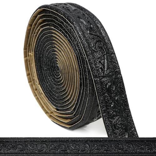 WAPANE Modanature da Parete Autoadesive con Rilievo – Bordure Decorative Adesive in Schiuma per Cucina e Bagno, Greca Adesiva Classica per Piastrelle e Specchi Nero