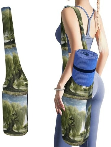 YJWANDL Yogamatten-Organizer, Baumdruck, Yogamatte, Tasche, Turnmatte, Tasche, Leinen-Aufbewahrungstasche, strapazierfähige Yoga-Tragetasche