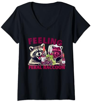 Womens Feeling Feral Raccoon Raccoon Vine Meme Fun Raccoon V-Neck T-Shirt