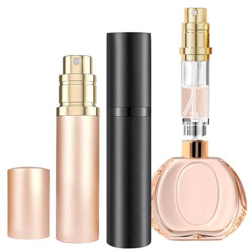 Parfümzerstäuber Nachfüllbar, 5ml Parfüm Abfüller, Parfum Flakon Leer Reise Parfümzerstäuber, Parfum Zerstäuber für Unterwegs, Mini Zerstäuber Parfüm Parfümflaschen Leer für Reise (Schwarz&Roségold)