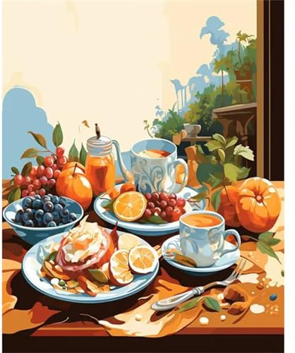 Aimaor Paint by Numbers for Adults,Tea Fruits Oil Painting DIY Acrylic Canvas Art Painting Kits,with Brushes and Acrylic Pigment Paint by Numbers for Home Wall Decor Gift with Frame,18x24 inch