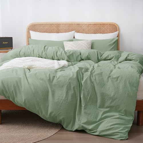 ATsense Bettwäsche 135x200 Baumwolle 2teilig, Stonewashed Bettwäsche-Sets Mint Grün Ähnlich wie Leinen, Oeko-TEX, Hypoallergen und Atmungsaktiv, 1 Bettbezug und 1 Kissenbezug 80x80