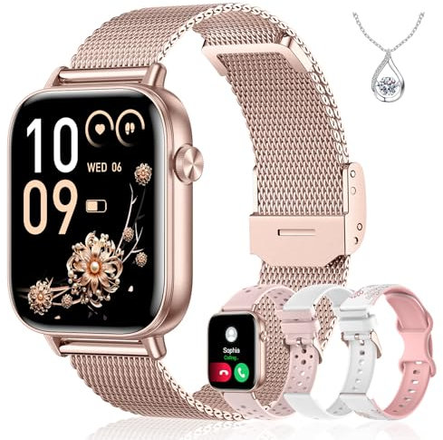 Iaret Reloj Inteligente Mujer, 1.83 Smartwatch con 4 Correas, Llamadas Bluetooth, Monitor Sueño/Ritmo Cardíaco/SpO2/Menstrual, 110+ Modos Deportivos Pulsera Actividad para iOS/Android, Oro Rosa