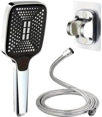 Mulukhak High Pressure Shower Head and Hose Set | 1.5M Hose | Water-Saving Rectangular Power Shower Head | Universal Fit for Ultimate Shower Experience