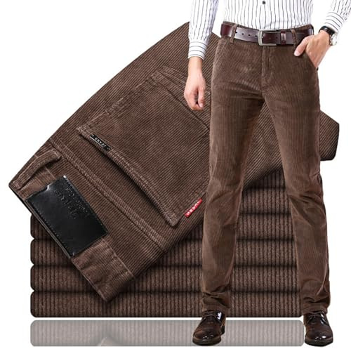 BXCZEDW - Pantaloni in corduroy da uomo, classic fit, dritti, elasticizzati, da lavoro, in cotone, slim fit, formali, vintage, antirughe, Marrone, 38 W