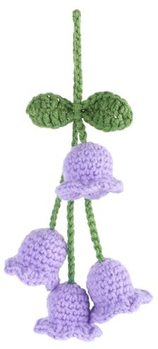 Rear View Mirror Hanging Accessories, Cute Car Accessories for Women, Bellflower Hand Knitted Car Pendant, Mirror Hanging Accessories for Your Car(Purple)