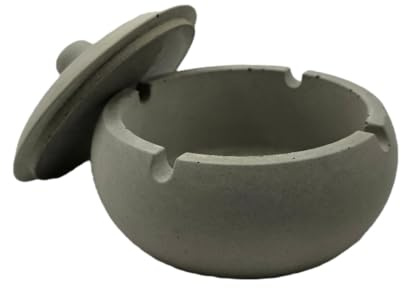Moderner Aschenbecher mit Deckel aus Beton | Rund | Grau | Handgefertigt | Modern | 13 cm