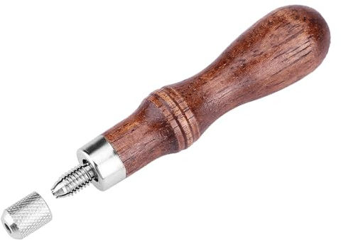 Hardened Metal Stitching Awl, 4 Awl Heads, Wooden Handle, Easy Stitching Tool Craft Punch