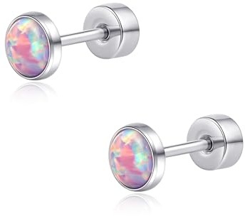 limerencia 20G Titanium Flatback Earrings for Sensitive Ears, G23 Hypoallergenic Titanium Simulated Opal Post Screw Back on Earrings for Cartilage Helix Tragus