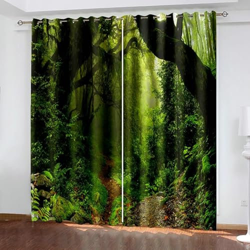 Bishilin Verdunklungsvorhänge Ösen 214x244CM, Gardinen Blickdicht 2er Set Natur Grün Dschungel Muster Vorhänge Verdunkelnd Jugendzimmer Kinderzimmer