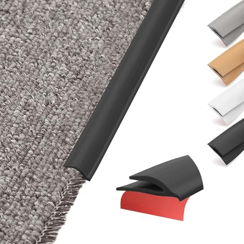 Flexibel PVC Übergangsprofil Selbstklebend Teppiche Kante - Schneidbare Teppich und Boden Übergangsleiste von Teppich zu Fliese Vinylboden Laminat Abschlussleiste Abschlussprofil (Schwarz, 3M)
