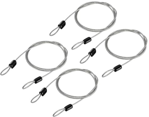 TA-VIGOR 4Pcs Security Steel Cable, 2.5mm x 1m / 3.28ft Coated Safety Wire Rope with Double Loop, Flexible Security Cable Lock for Bike, Luggage, Travel and Outdoor Use, Transparent