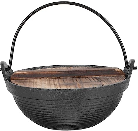Ipetboom Petit Hot Pot 18 Cm En Fonte Couvercle En Bois Léger, Marmite à Soupe De Camping Personne, Cuisson Sukiyaki Et Ragoûts, Usage Extérieur Et Maison,