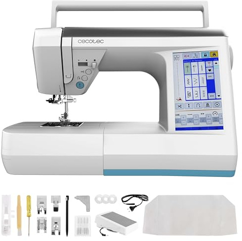 Cecotec Macchina da Cucire Digitale BelleCouture 36000 Control. Touch Screen 7, 360 Punti, PedalFree, Infilatura automatica, Luce LED, Tagliacavi, Ago Alto/Giù, Kit Accessori Completo.