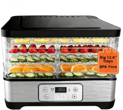 Food Dehydrator Machine-Dehydrators for Jerky Beef Fruit, 300W 158 ℉ Temperature Control & 24H Timer Food Dryer with 5 BPA-Free Trays Fruit Dryer for Herb, Fruit, Dog Treats (Black)