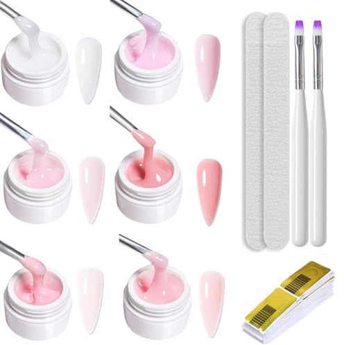 6Pcs Gel Construction Ongle UV,Builder Gel Ongles Professionel Dur Rose Clair Grande Capacité pour Protéger les Cassés, Renforcement, Nail Art, Manucure Réparation